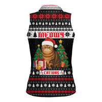 Meowy Catmas Women Sleeveless Polo Shirt with Tabby Cat Santa Hat and Christmas Tree Gift Pattern Design - Wonder Print Shop