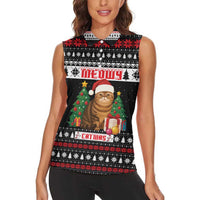 Meowy Catmas Women Sleeveless Polo Shirt with Tabby Cat Santa Hat and Christmas Tree Gift Pattern Design - Wonder Print Shop