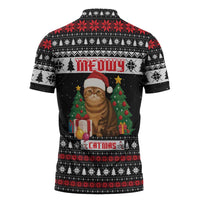 Meowy Catmas Zipper Polo Shirt with Tabby Cat Santa Hat and Christmas Tree Gift Pattern Design - Wonder Print Shop