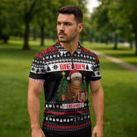 Meowy Catmas Zipper Polo Shirt with Tabby Cat Santa Hat and Christmas Tree Gift Pattern Design - Wonder Print Shop