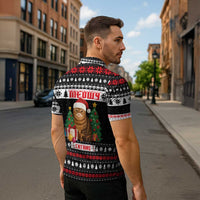 Meowy Catmas Zipper Polo Shirt with Tabby Cat Santa Hat and Christmas Tree Gift Pattern Design - Wonder Print Shop