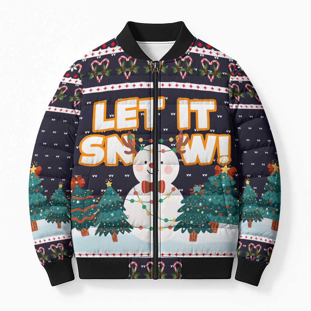 Let It Snow Christmas Bomber Puffer Jacket Funny Xmas Holiday Patterns - Wonder Print Shop