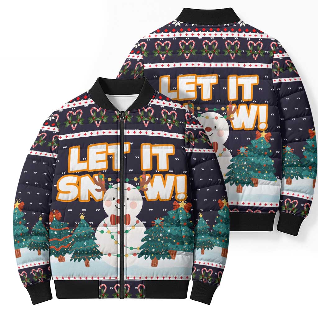 Let It Snow Christmas Bomber Puffer Jacket Funny Xmas Holiday Patterns - Wonder Print Shop