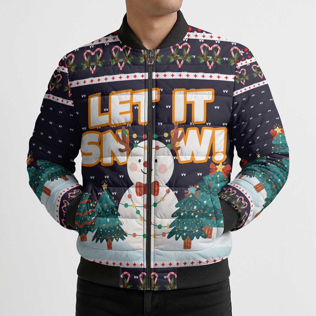 Let It Snow Christmas Bomber Puffer Jacket Funny Xmas Holiday Patterns - Wonder Print Shop