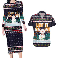 Let It Snow Christmas Couples Matching Long Sleeve Bodycon Dress and Hawaiian Shirt Funny Xmas Holiday Patterns - Wonder Print Shop