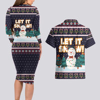 Let It Snow Christmas Couples Matching Long Sleeve Bodycon Dress and Hawaiian Shirt Funny Xmas Holiday Patterns - Wonder Print Shop
