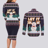 Let It Snow Christmas Couples Matching Long Sleeve Bodycon Dress and Long Sleeve Button Shirt Funny Xmas Holiday Patterns - Wonder Print Shop