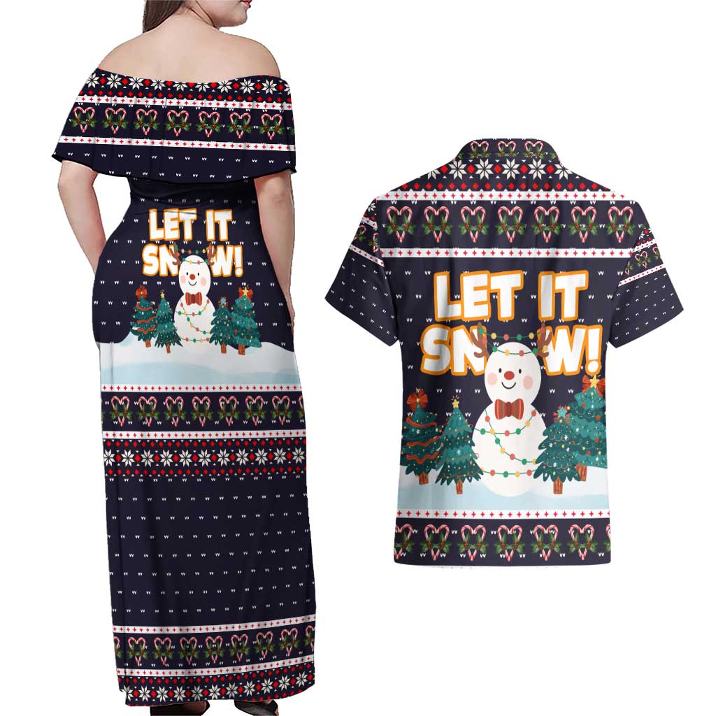 Let It Snow Christmas Couples Matching Off Shoulder Maxi Dress and Hawaiian Shirt Funny Xmas Holiday Patterns - Wonder Print Shop
