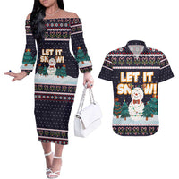 Let It Snow Christmas Couples Matching Off The Shoulder Long Sleeve Dress and Hawaiian Shirt Funny Xmas Holiday Patterns - Wonder Print Shop