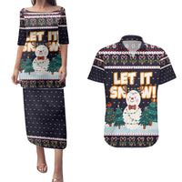 Let It Snow Christmas Couples Matching Puletasi and Hawaiian Shirt Funny Xmas Holiday Patterns - Wonder Print Shop