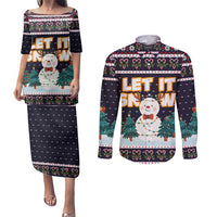 Let It Snow Christmas Couples Matching Puletasi and Long Sleeve Button Shirt Funny Xmas Holiday Patterns - Wonder Print Shop