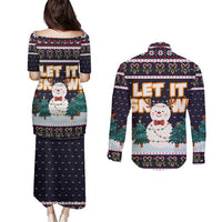 Let It Snow Christmas Couples Matching Puletasi and Long Sleeve Button Shirt Funny Xmas Holiday Patterns - Wonder Print Shop