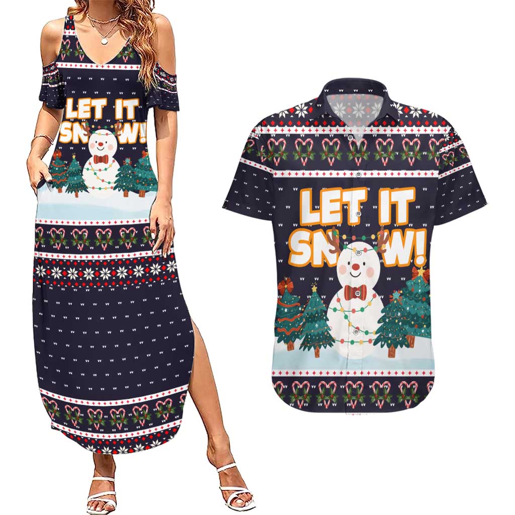Let It Snow Christmas Couples Matching Summer Maxi Dress and Hawaiian Shirt Funny Xmas Holiday Patterns - Wonder Print Shop
