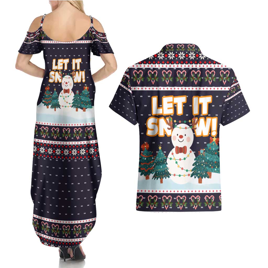 Let It Snow Christmas Couples Matching Summer Maxi Dress and Hawaiian Shirt Funny Xmas Holiday Patterns - Wonder Print Shop