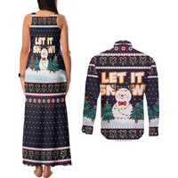 Let It Snow Christmas Couples Matching Tank Maxi Dress and Long Sleeve Button Shirt Funny Xmas Holiday Patterns - Wonder Print Shop