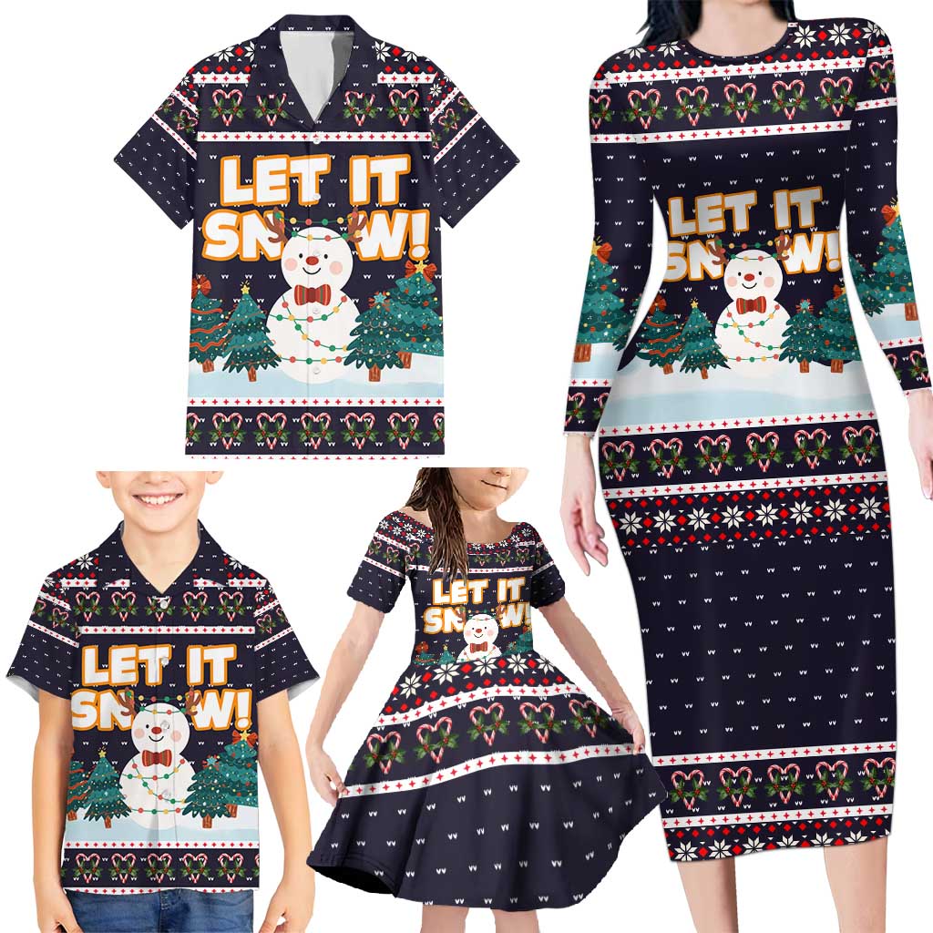 Let It Snow Christmas Family Matching Long Sleeve Bodycon Dress and Hawaiian Shirt Funny Xmas Holiday Patterns - Wonder Print Shop