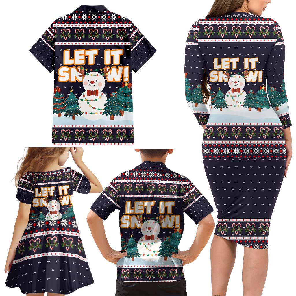 Let It Snow Christmas Family Matching Long Sleeve Bodycon Dress and Hawaiian Shirt Funny Xmas Holiday Patterns - Wonder Print Shop