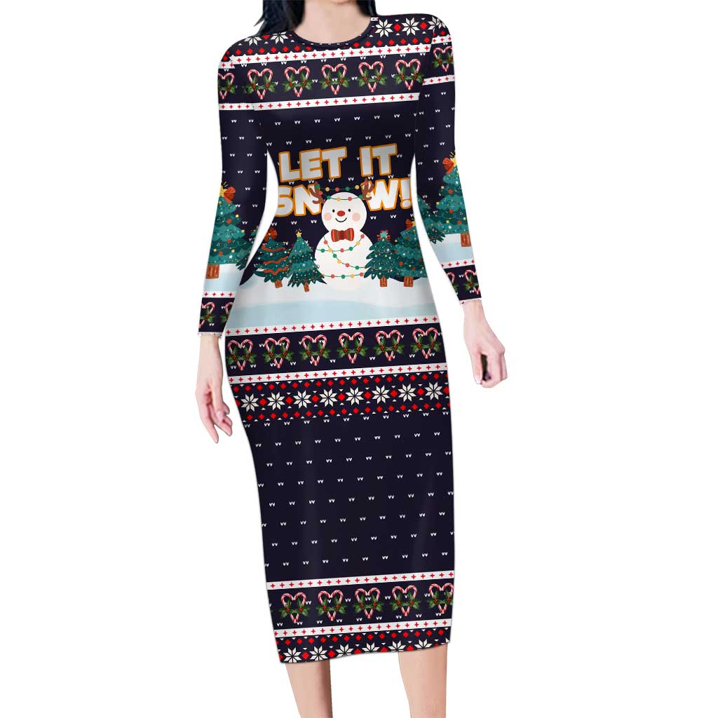 Let It Snow Christmas Family Matching Long Sleeve Bodycon Dress and Hawaiian Shirt Funny Xmas Holiday Patterns - Wonder Print Shop
