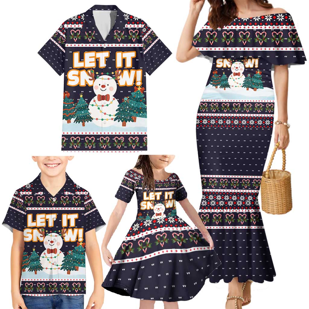 Let It Snow Christmas Family Matching Mermaid Dress and Hawaiian Shirt Funny Xmas Holiday Patterns - Wonder Print Shop