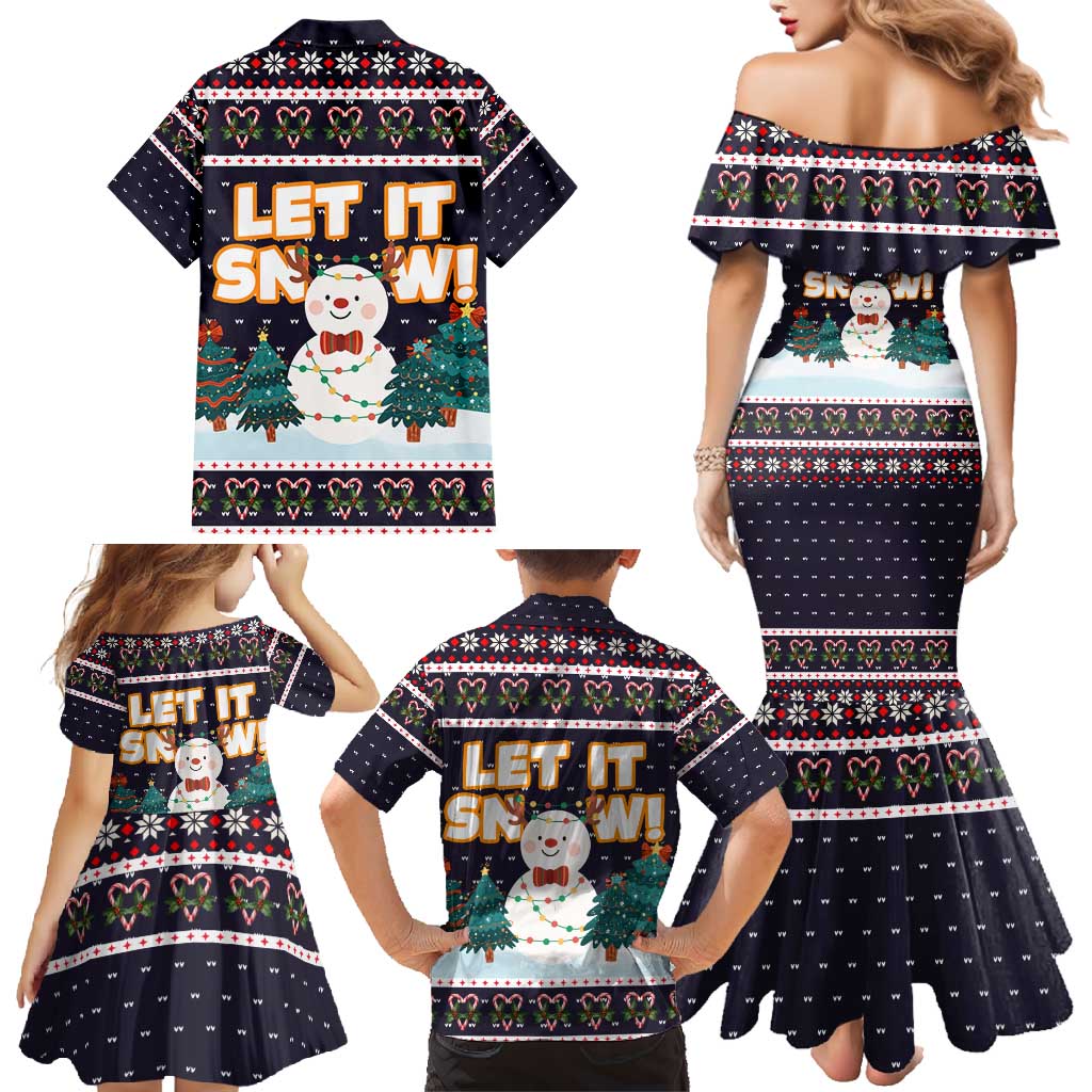 Let It Snow Christmas Family Matching Mermaid Dress and Hawaiian Shirt Funny Xmas Holiday Patterns - Wonder Print Shop