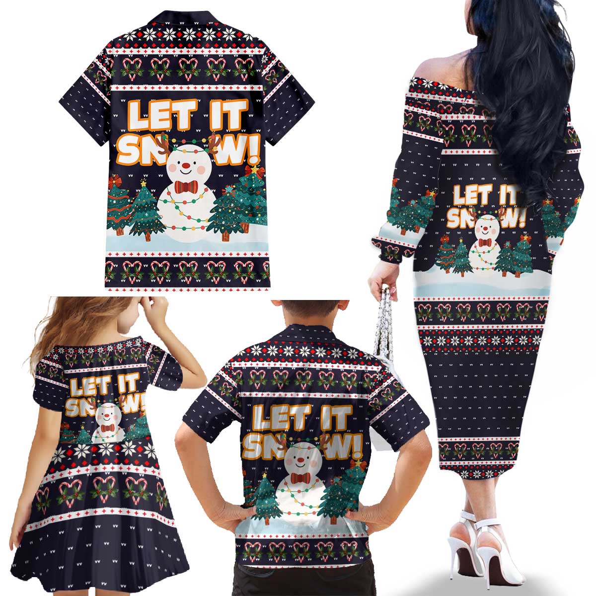 Let It Snow Christmas Family Matching Off The Shoulder Long Sleeve Dress and Hawaiian Shirt Funny Xmas Holiday Patterns - Wonder Print Shop