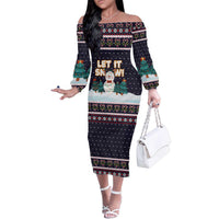 Let It Snow Christmas Family Matching Off The Shoulder Long Sleeve Dress and Hawaiian Shirt Funny Xmas Holiday Patterns - Wonder Print Shop