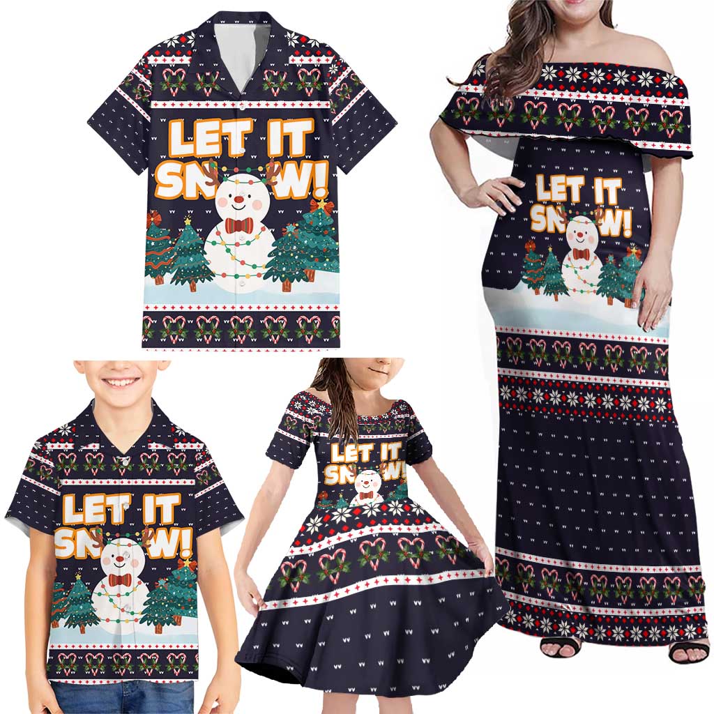 Let It Snow Christmas Family Matching Off Shoulder Maxi Dress and Hawaiian Shirt Funny Xmas Holiday Patterns - Wonder Print Shop