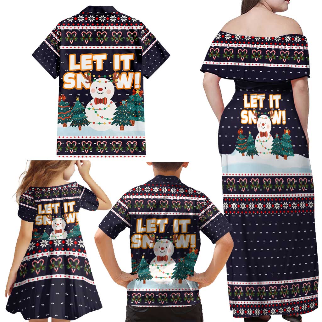 Let It Snow Christmas Family Matching Off Shoulder Maxi Dress and Hawaiian Shirt Funny Xmas Holiday Patterns - Wonder Print Shop