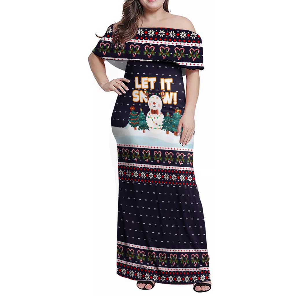 Let It Snow Christmas Family Matching Off Shoulder Maxi Dress and Hawaiian Shirt Funny Xmas Holiday Patterns - Wonder Print Shop