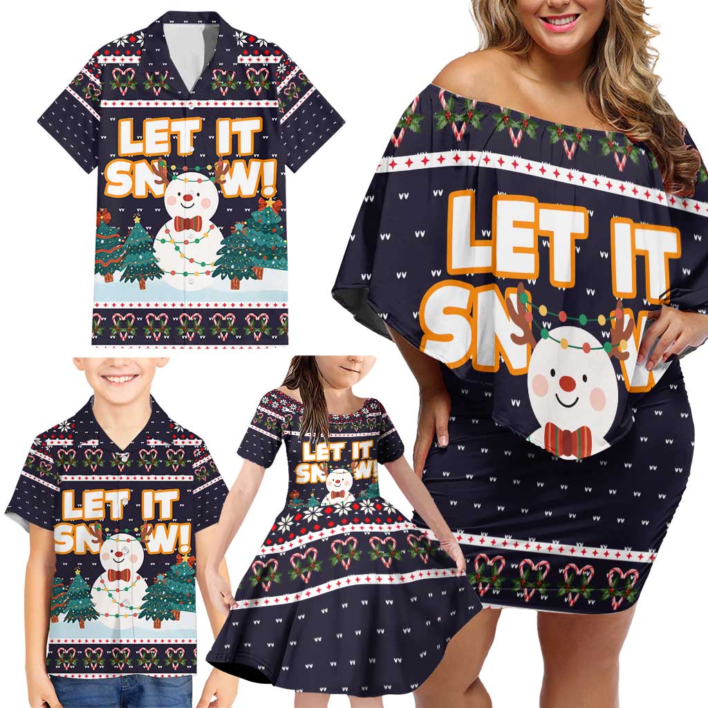 Let It Snow Christmas Family Matching Off Shoulder Short Dress and Hawaiian Shirt Funny Xmas Holiday Patterns - Wonder Print Shop