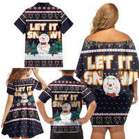 Let It Snow Christmas Family Matching Off Shoulder Short Dress and Hawaiian Shirt Funny Xmas Holiday Patterns - Wonder Print Shop