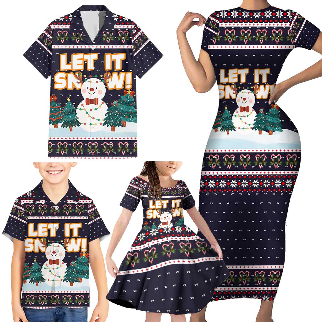 Let It Snow Christmas Family Matching Short Sleeve Bodycon Dress and Hawaiian Shirt Funny Xmas Holiday Patterns - Wonder Print Shop