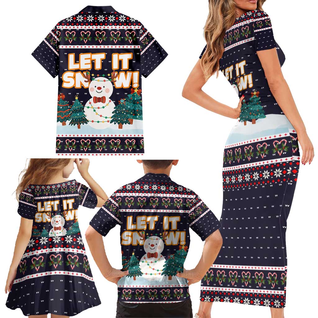 Let It Snow Christmas Family Matching Short Sleeve Bodycon Dress and Hawaiian Shirt Funny Xmas Holiday Patterns - Wonder Print Shop