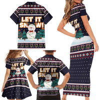 Let It Snow Christmas Family Matching Short Sleeve Bodycon Dress and Hawaiian Shirt Funny Xmas Holiday Patterns - Wonder Print Shop