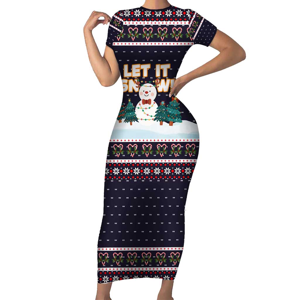 Let It Snow Christmas Family Matching Short Sleeve Bodycon Dress and Hawaiian Shirt Funny Xmas Holiday Patterns - Wonder Print Shop