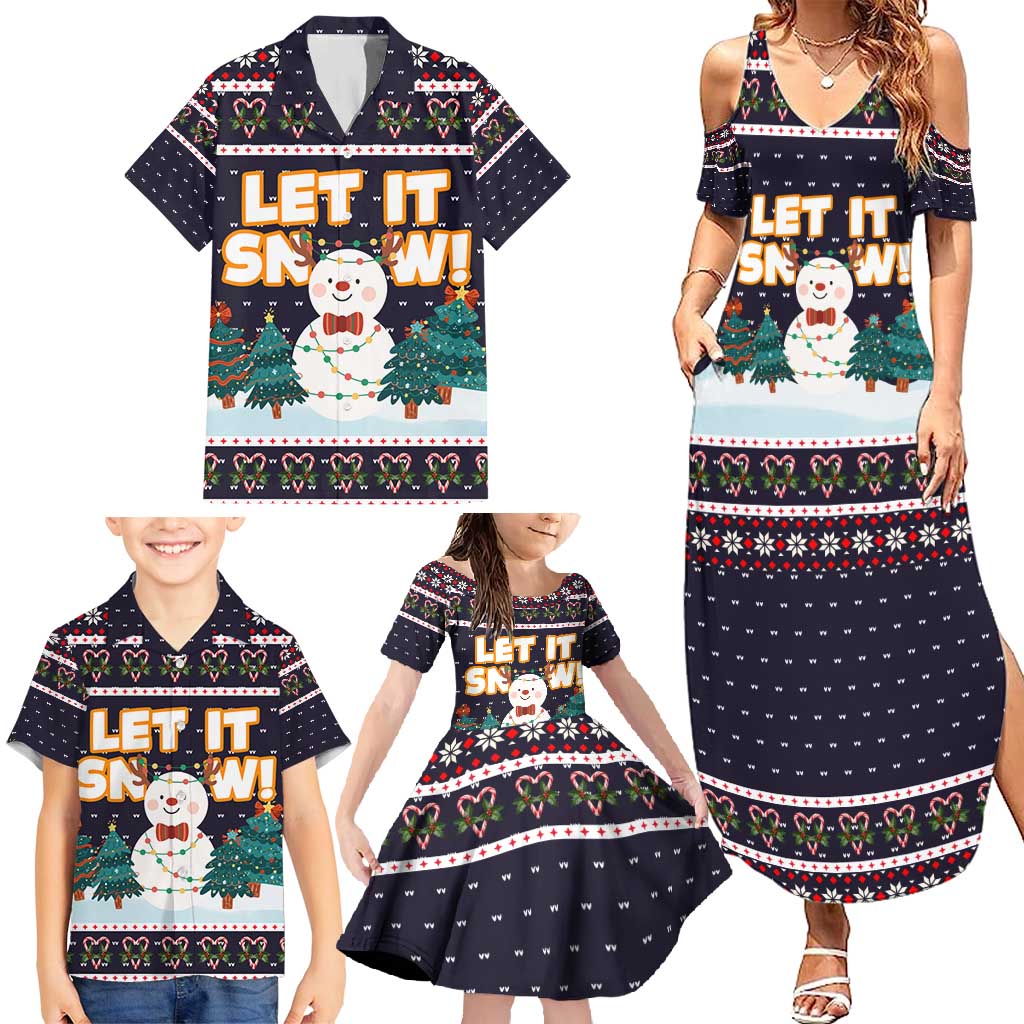 Let It Snow Christmas Family Matching Summer Maxi Dress and Hawaiian Shirt Funny Xmas Holiday Patterns - Wonder Print Shop