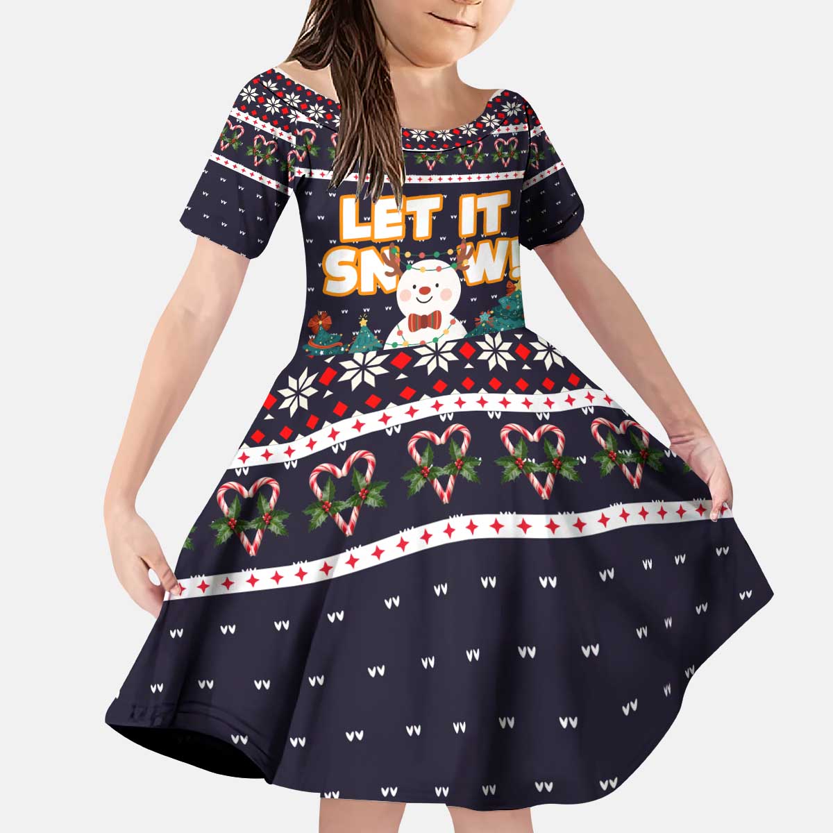 Let It Snow Christmas Kid Short Sleeve Dress Funny Xmas Holiday Patterns - Wonder Print Shop