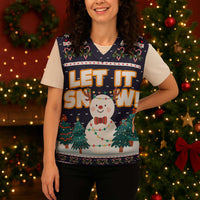 Let It Snow Christmas Knitted V-Neck Vest Funny Xmas Holiday Patterns - Wonder Print Shop