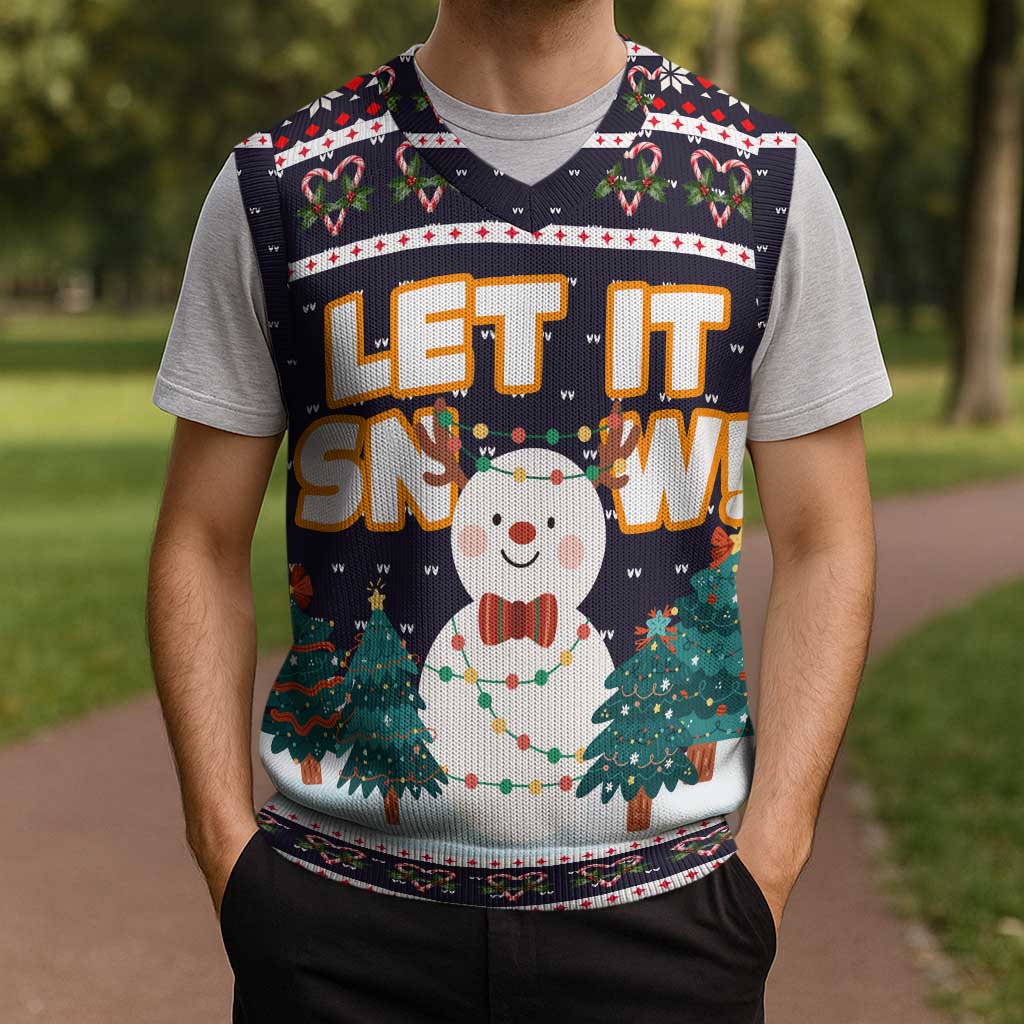 Let It Snow Christmas Knitted V-Neck Vest Funny Xmas Holiday Patterns - Wonder Print Shop