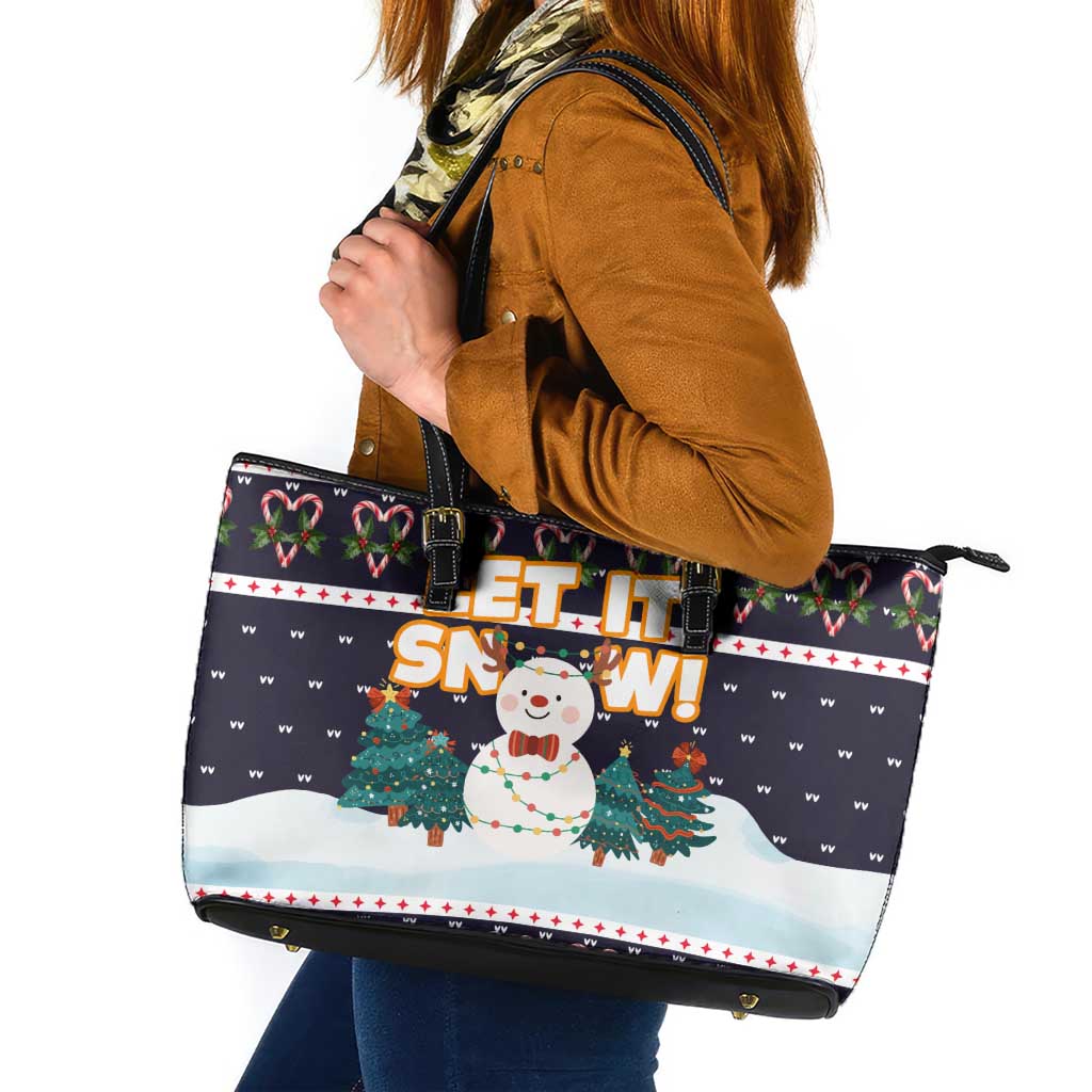 Let It Snow Christmas Leather Tote Bag Funny Xmas Holiday Patterns - Wonder Print Shop