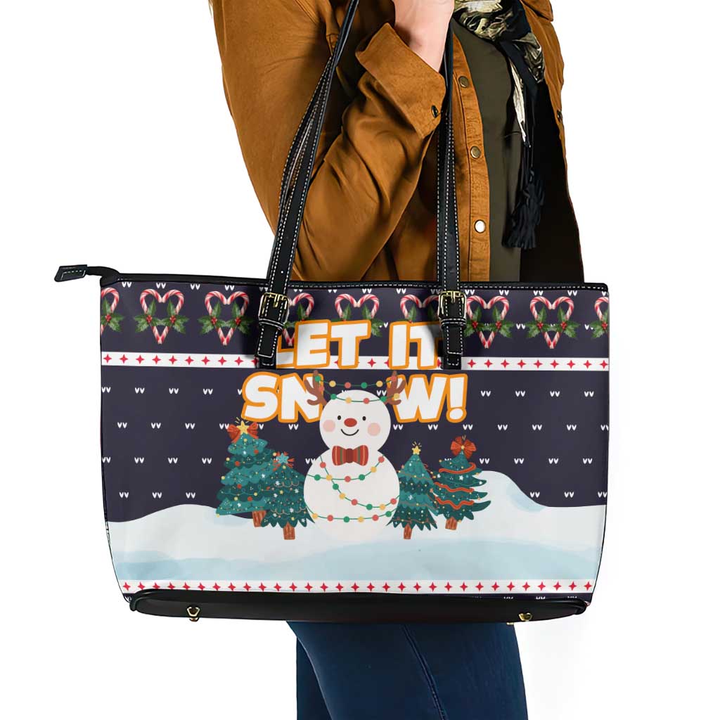 Let It Snow Christmas Leather Tote Bag Funny Xmas Holiday Patterns - Wonder Print Shop
