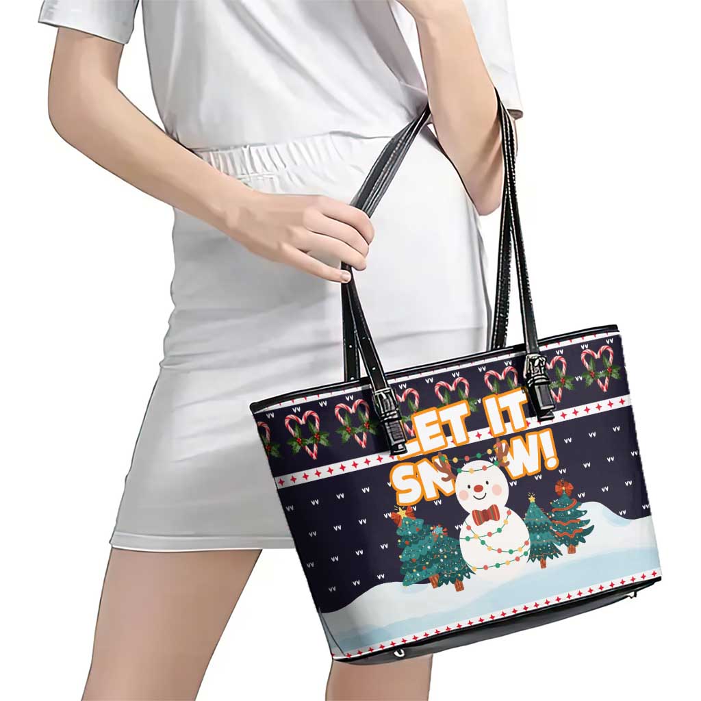 Let It Snow Christmas Leather Tote Bag Funny Xmas Holiday Patterns - Wonder Print Shop