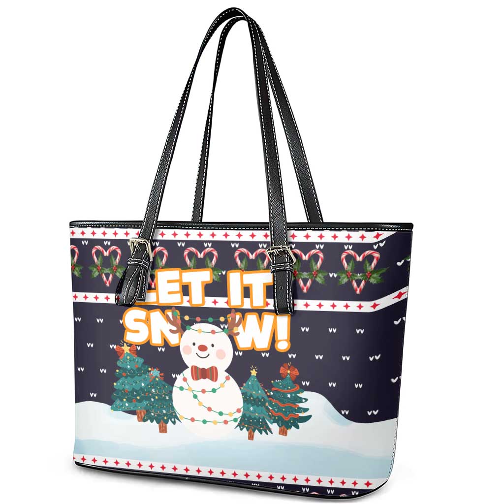 Let It Snow Christmas Leather Tote Bag Funny Xmas Holiday Patterns - Wonder Print Shop
