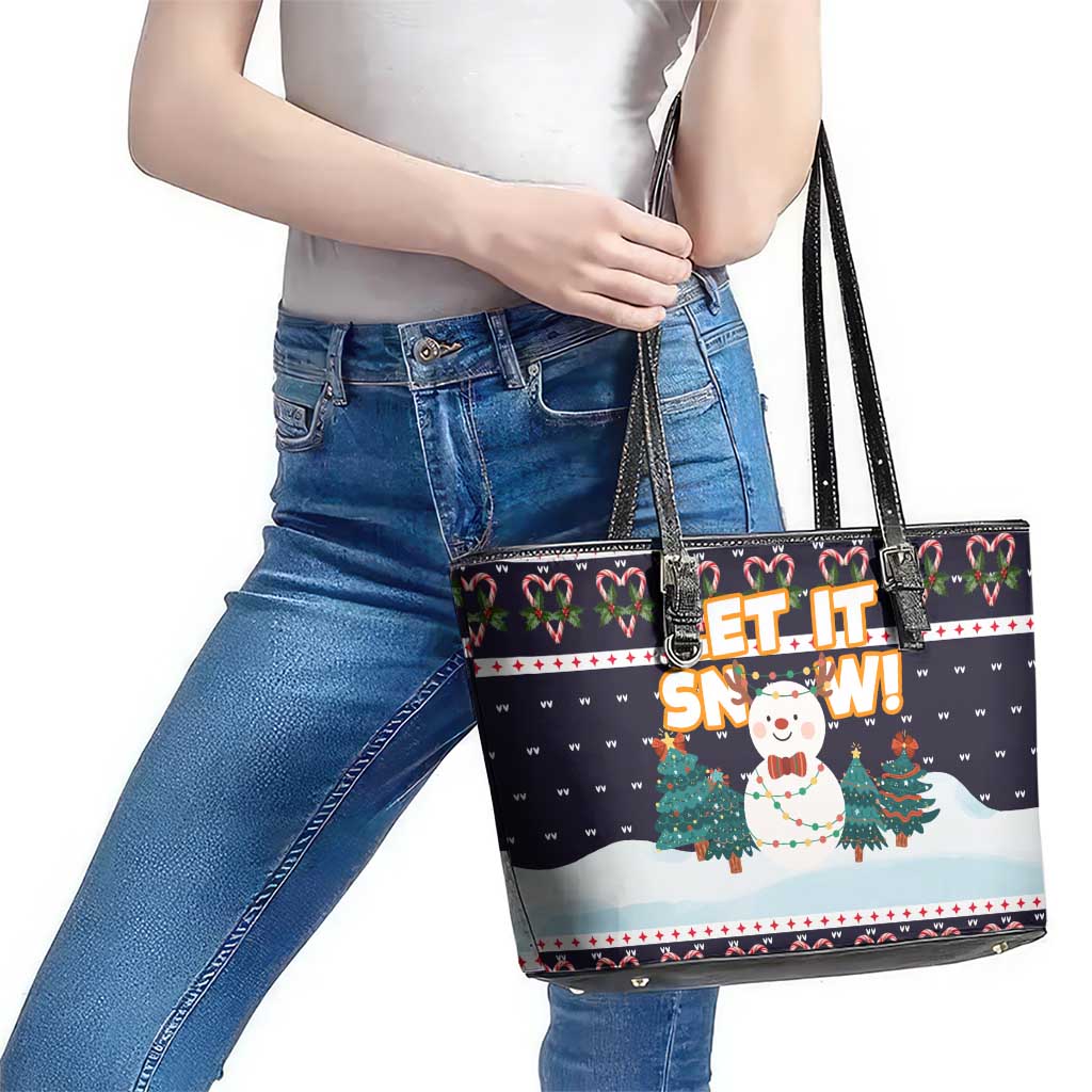 Let It Snow Christmas Leather Tote Bag Funny Xmas Holiday Patterns - Wonder Print Shop