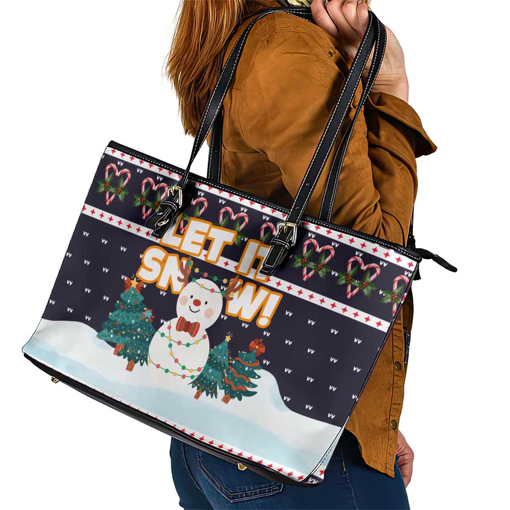Let It Snow Christmas Leather Tote Bag Funny Xmas Holiday Patterns - Wonder Print Shop