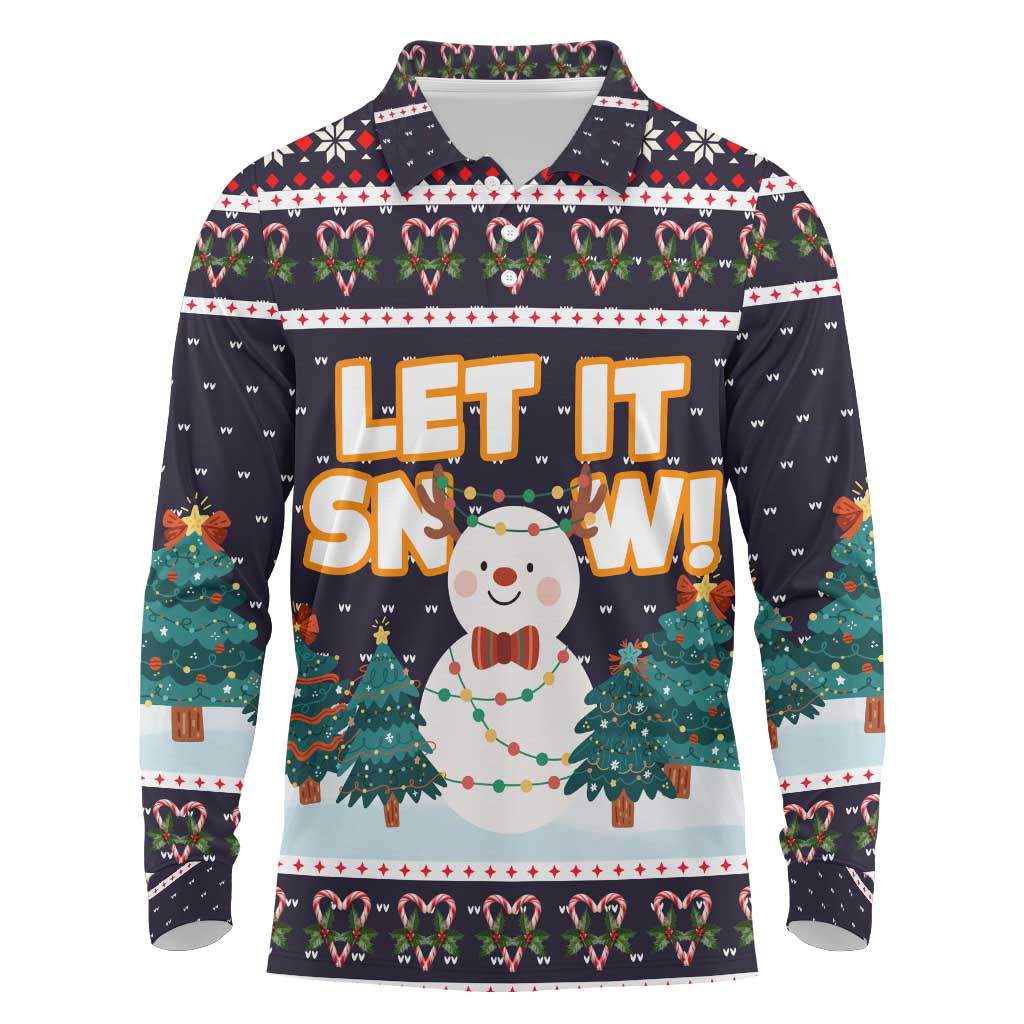 Let It Snow Christmas Long Sleeve Polo Shirt Funny Xmas Holiday Patterns - Wonder Print Shop
