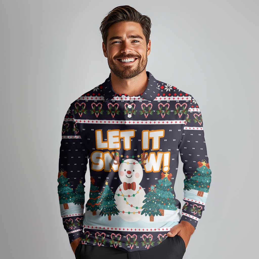 Let It Snow Christmas Long Sleeve Polo Shirt Funny Xmas Holiday Patterns - Wonder Print Shop