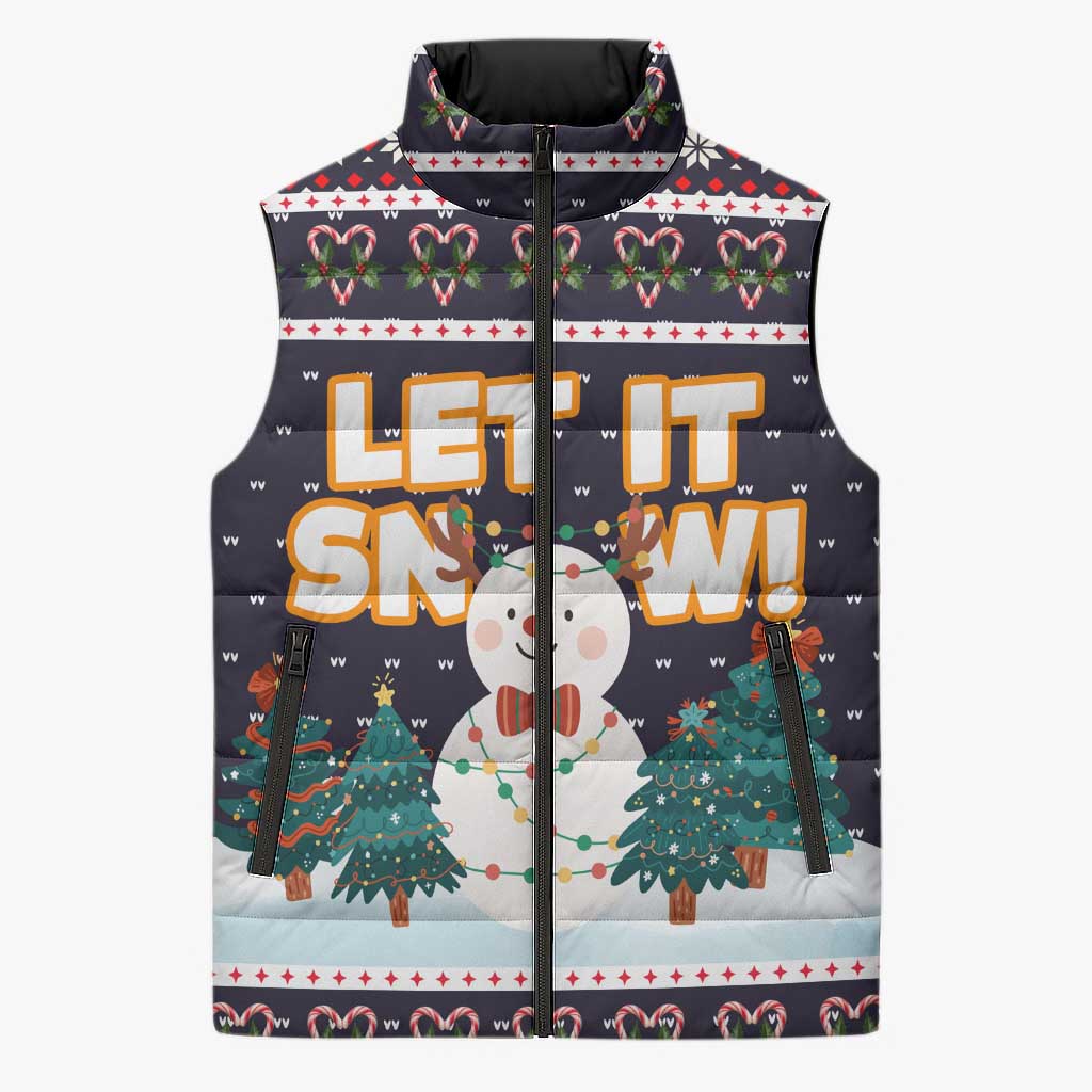 Let It Snow Christmas Sleeveless Puffer Jacket Funny Xmas Holiday Patterns - Wonder Print Shop