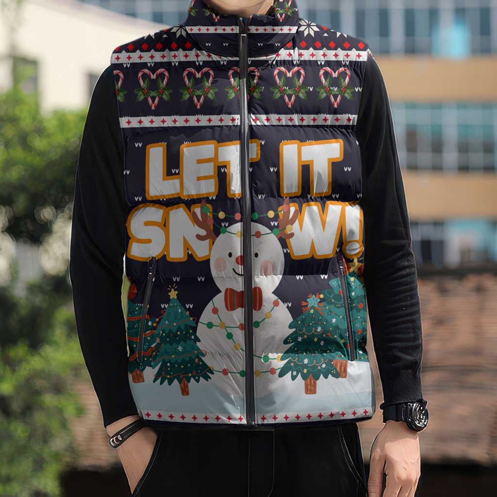 Let It Snow Christmas Sleeveless Puffer Jacket Funny Xmas Holiday Patterns - Wonder Print Shop