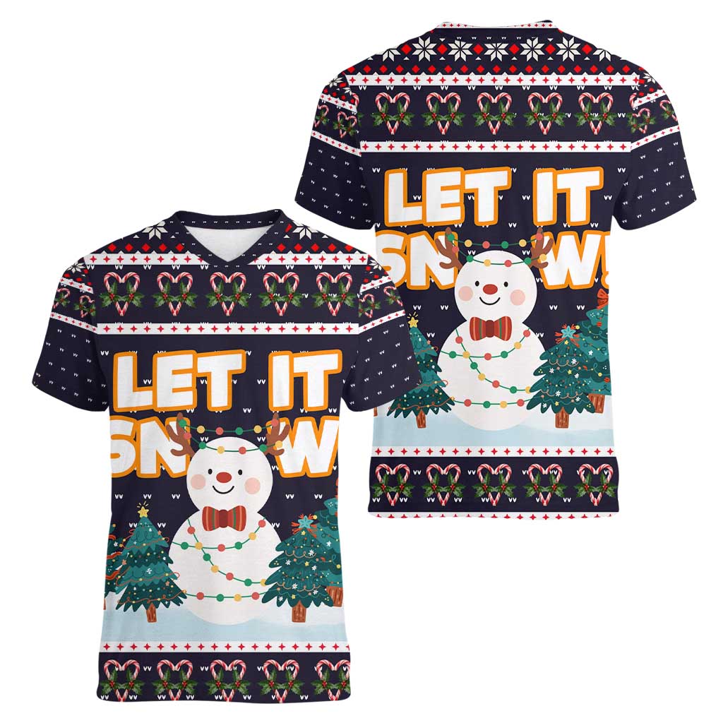 Let It Snow Christmas Women V-Neck T-Shirt Funny Xmas Holiday Patterns - Wonder Print Shop